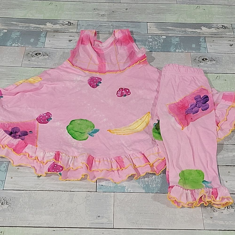 Indygo Artwear Handpainted Two Piece Outfit sz 4 Fruit Print